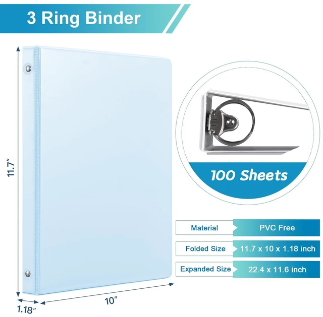Alt view image 2 of 7 - 0.5'' 3-Ring-Binder with Pockets, 100 Sheets Capacity, 1/2 inch Binders fits 11" x 8.5" US Letter Size, Assorted 4 Pastel Colors - Ideal for School, Office, and Home Use (0.5 inch)