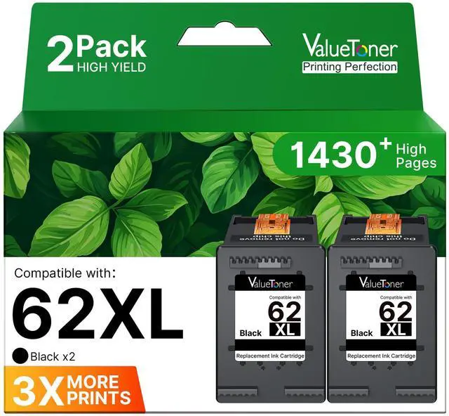 Main image of 62XL Ink Cartridges Black for HP Ink 62 XL for HP 62 Black Ink Cartridge Work with HP Envy 7640 7645 5660 5540 5544 5640 7644 OfficeJet 200 250 280 OfficeJet 5740 5741 5745 8040 Series (2-Black)