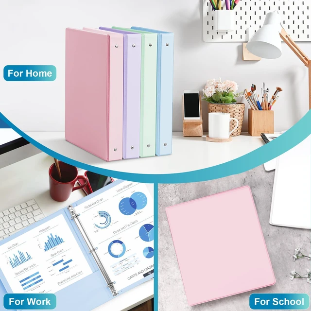 Alt view image 6 of 7 - 0.5'' 3-Ring-Binder with Pockets, 100 Sheets Capacity, 1/2 inch Binders fits 11" x 8.5" US Letter Size, Assorted 4 Pastel Colors - Ideal for School, Office, and Home Use (0.5 inch)