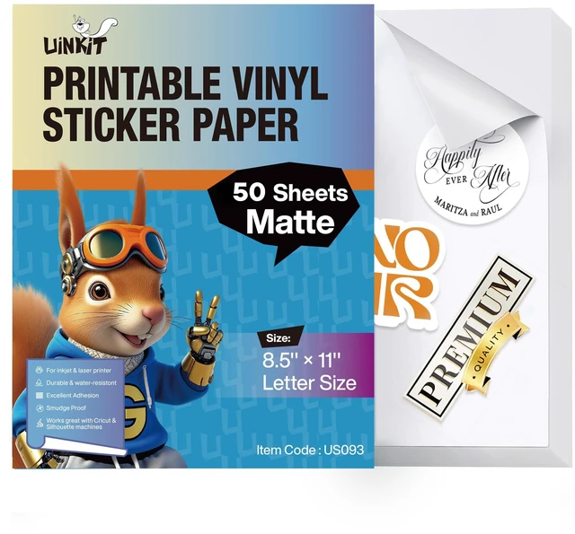 Main image of Matte_Luxe Printable Vinyl Sticker Paper for Branding & Crafts Vibrant Color, Lay-Flat, Adhesive, Removable, 50 Sheets Letter Size for Cutting Machine