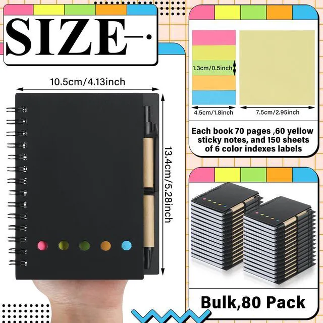 Alt view image 2 of 6 - 80 Pack Lined Spiral Notebook Bulk Small Notepad and Pen Set Steno Pads Lined Notepad Bulk, Black Pocket Notebook, For Business Office School Supplies
