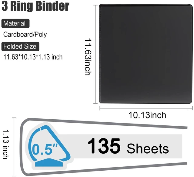 Alt view image 2 of 5 - Heavy Duty 0.5 inch Slant-D Ring View Binder, 1/2 inch 3 Ring Binders, Hold 125 Sheets of 8.5" x 11" Paper, 12 Pack (Black)