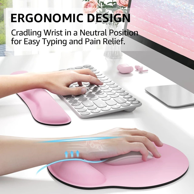 Alt view image 2 of 6 - Keyboard Wrist Rest & Mouse Pad with Wrist Rest, Pale Pink Memory Foam Wrist Support, Ergonomic Design, Non-Slip Base, Office and Home Use
