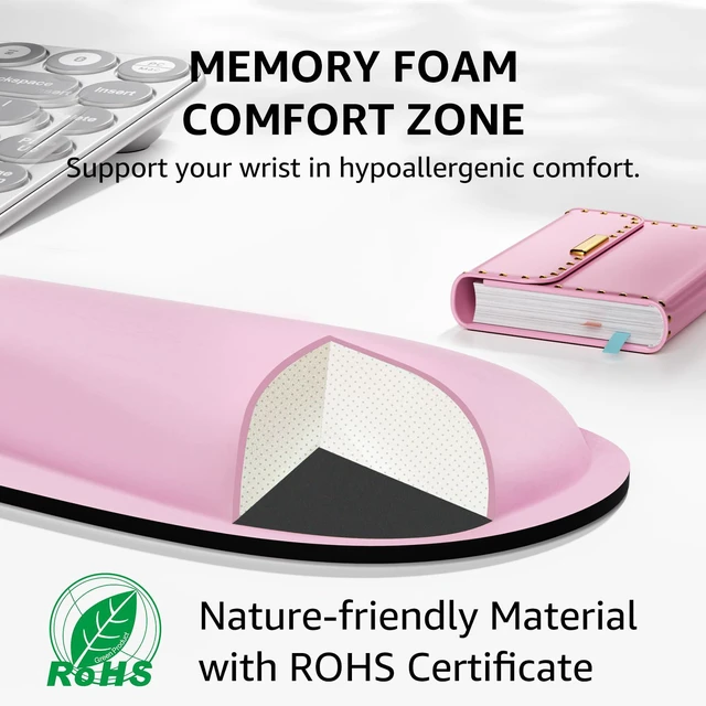 Alt view image 3 of 6 - Keyboard Wrist Rest & Mouse Pad with Wrist Rest, Pale Pink Memory Foam Wrist Support, Ergonomic Design, Non-Slip Base, Office and Home Use