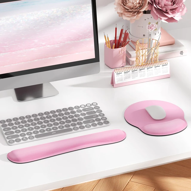 Alt view image 6 of 6 - Keyboard Wrist Rest & Mouse Pad with Wrist Rest, Pale Pink Memory Foam Wrist Support, Ergonomic Design, Non-Slip Base, Office and Home Use