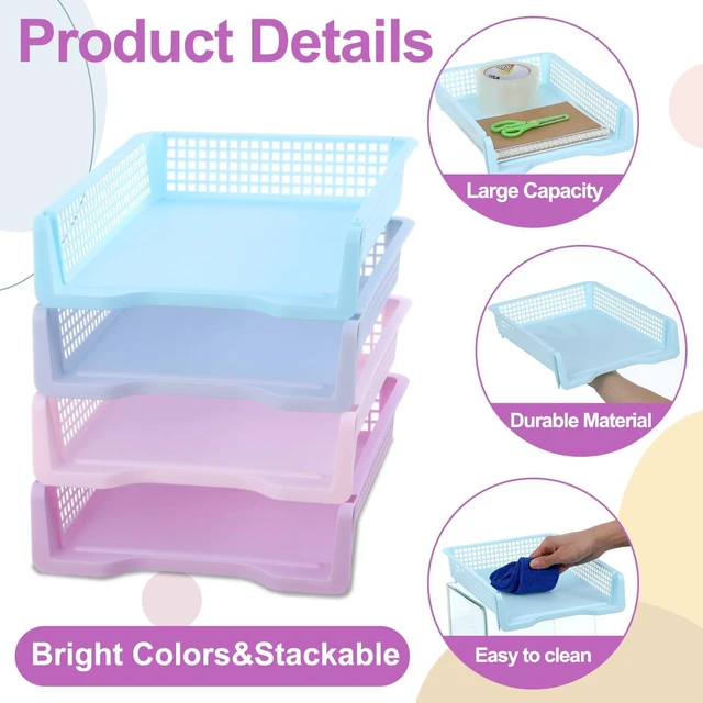 Alt view image 3 of 7 - 16 Pack Pastel Plastic Turn in Paper Trays for Classroom Storage Bin Basket Organizers for School Teacher Supplies Classroom Office Home Organization Storage Tray Holds 4A Paper File Document
