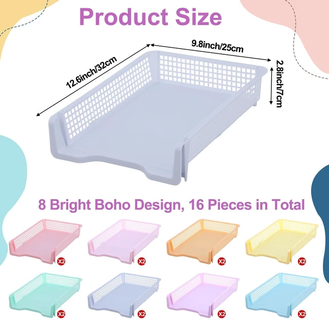 Alt view image 2 of 7 - 16 Pack Pastel Plastic Turn in Paper Trays for Classroom Storage Bin Basket Organizers for School Teacher Supplies Classroom Office Home Organization Storage Tray Holds 4A Paper File Document
