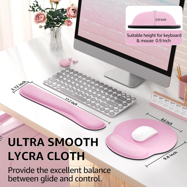 Alt view image 5 of 6 - Keyboard Wrist Rest & Mouse Pad with Wrist Rest, Pale Pink Memory Foam Wrist Support, Ergonomic Design, Non-Slip Base, Office and Home Use