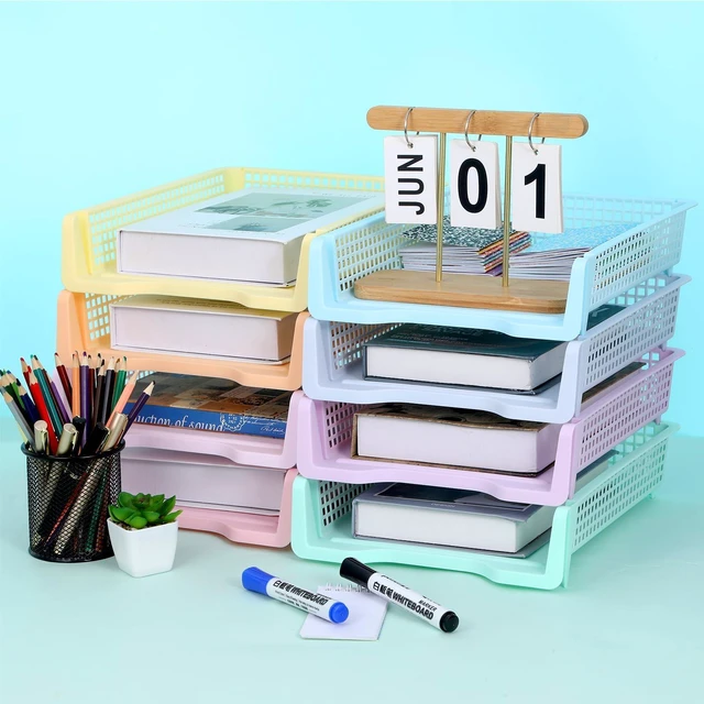 Alt view image 4 of 7 - 16 Pack Pastel Plastic Turn in Paper Trays for Classroom Storage Bin Basket Organizers for School Teacher Supplies Classroom Office Home Organization Storage Tray Holds 4A Paper File Document