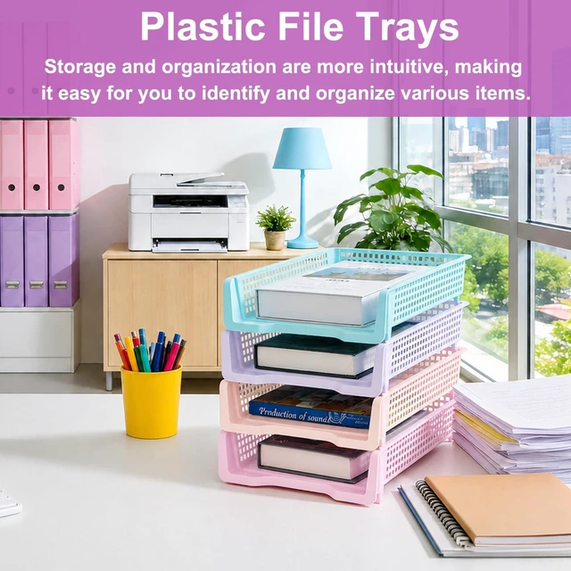 Alt view image 5 of 7 - 16 Pack Pastel Plastic Turn in Paper Trays for Classroom Storage Bin Basket Organizers for School Teacher Supplies Classroom Office Home Organization Storage Tray Holds 4A Paper File Document
