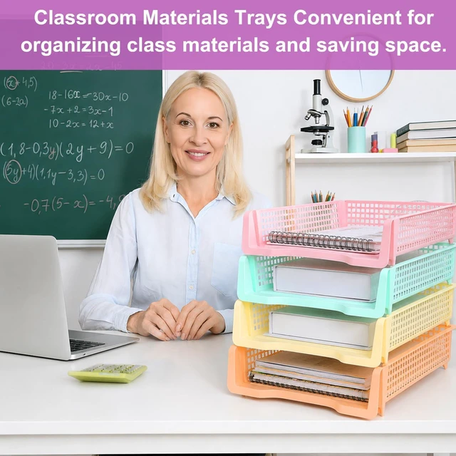 Alt view image 6 of 7 - 16 Pack Pastel Plastic Turn in Paper Trays for Classroom Storage Bin Basket Organizers for School Teacher Supplies Classroom Office Home Organization Storage Tray Holds 4A Paper File Document
