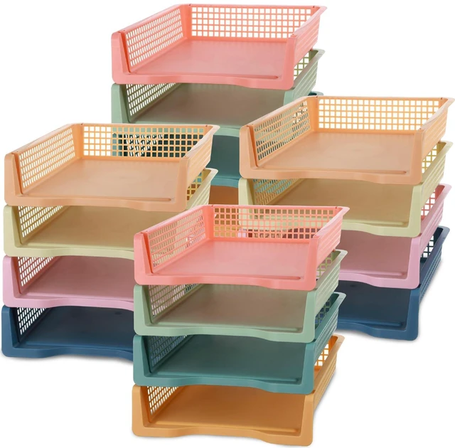 Main image of 16 Pack Boho Plastic Turn in Paper Trays for Classroom Storage Bin Basket Organizers for School Teacher Supplies Classroom Office Home Organization Storage Tray Holds 4A Paper File Document