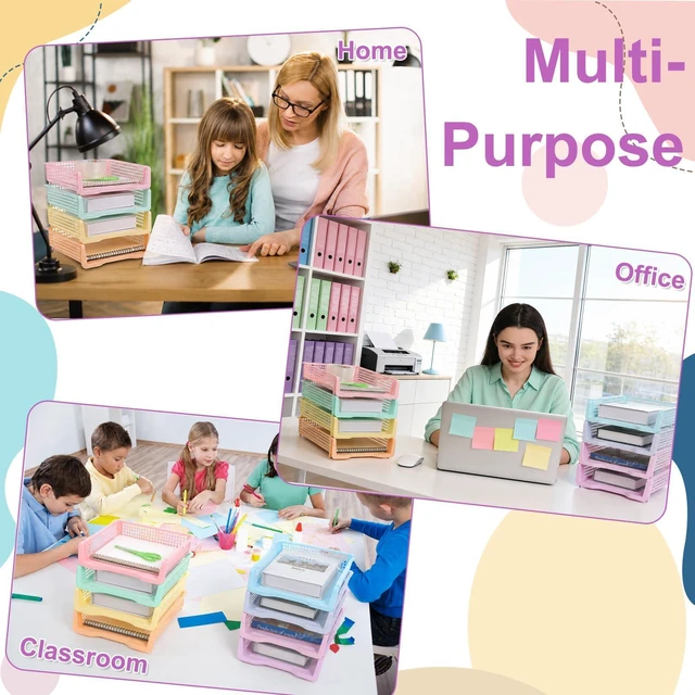 Alt view image 7 of 7 - 16 Pack Pastel Plastic Turn in Paper Trays for Classroom Storage Bin Basket Organizers for School Teacher Supplies Classroom Office Home Organization Storage Tray Holds 4A Paper File Document