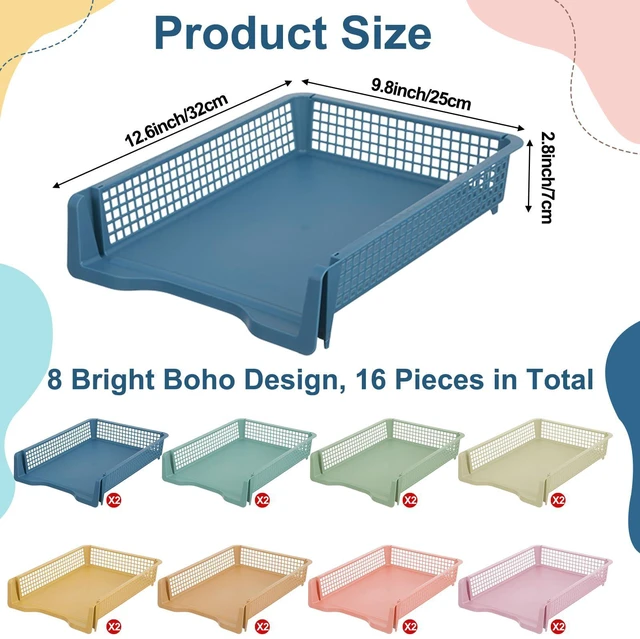 Alt view image 2 of 7 - 16 Pack Boho Plastic Turn in Paper Trays for Classroom Storage Bin Basket Organizers for School Teacher Supplies Classroom Office Home Organization Storage Tray Holds 4A Paper File Document