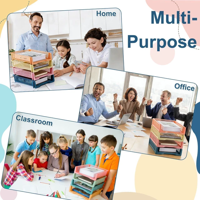 Alt view image 7 of 7 - 16 Pack Boho Plastic Turn in Paper Trays for Classroom Storage Bin Basket Organizers for School Teacher Supplies Classroom Office Home Organization Storage Tray Holds 4A Paper File Document