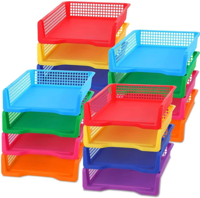 Main image of 16 Pack Colorful Plastic Turn in Paper Trays for Classroom Storage Bin Basket Organizers for School Teacher Supplies Classroom Office Home Organization Storage Tray Holds 4A Paper File Document