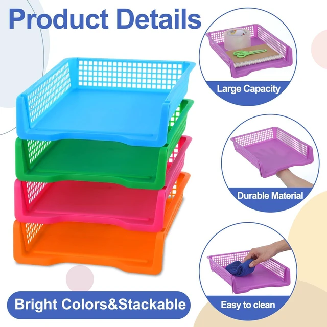 Alt view image 3 of 7 - 16 Pack Colorful Plastic Turn in Paper Trays for Classroom Storage Bin Basket Organizers for School Teacher Supplies Classroom Office Home Organization Storage Tray Holds 4A Paper File Document