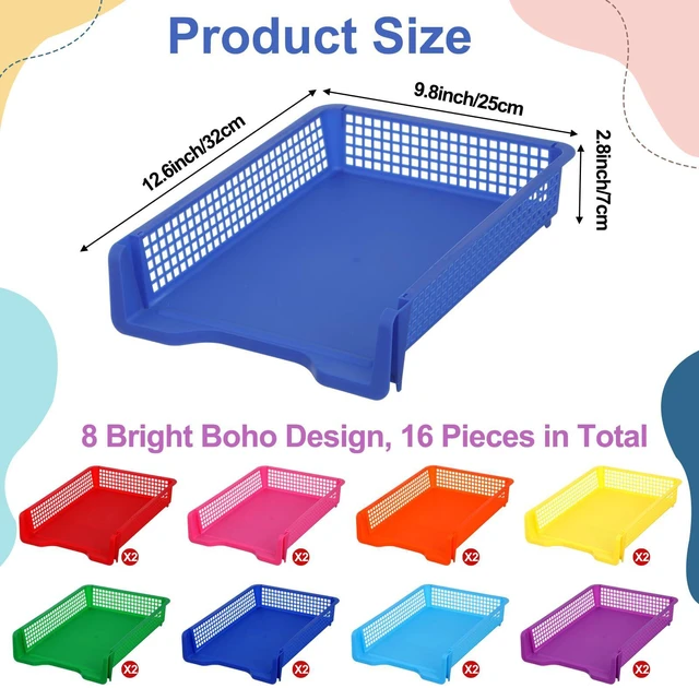Alt view image 2 of 7 - 16 Pack Colorful Plastic Turn in Paper Trays for Classroom Storage Bin Basket Organizers for School Teacher Supplies Classroom Office Home Organization Storage Tray Holds 4A Paper File Document