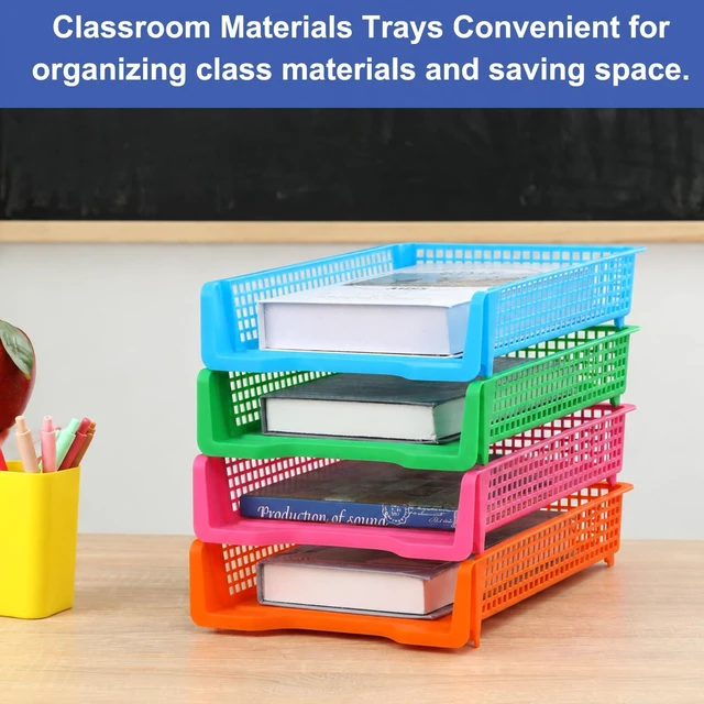 Alt view image 6 of 7 - 16 Pack Colorful Plastic Turn in Paper Trays for Classroom Storage Bin Basket Organizers for School Teacher Supplies Classroom Office Home Organization Storage Tray Holds 4A Paper File Document