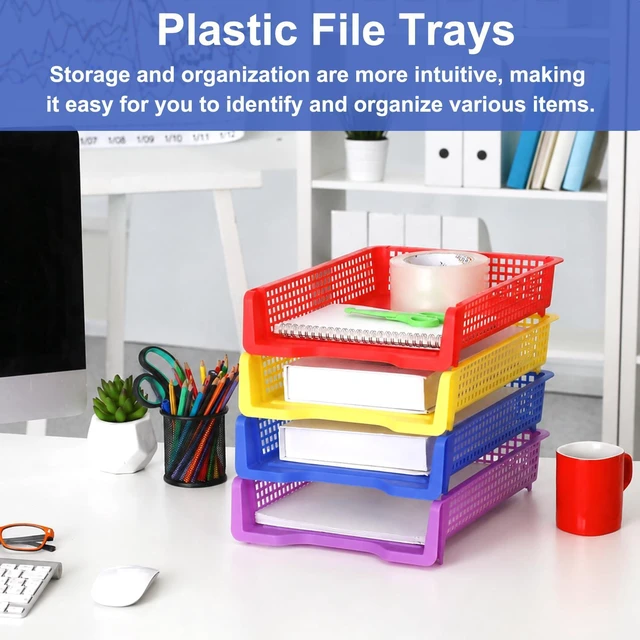 Alt view image 5 of 7 - 16 Pack Colorful Plastic Turn in Paper Trays for Classroom Storage Bin Basket Organizers for School Teacher Supplies Classroom Office Home Organization Storage Tray Holds 4A Paper File Document