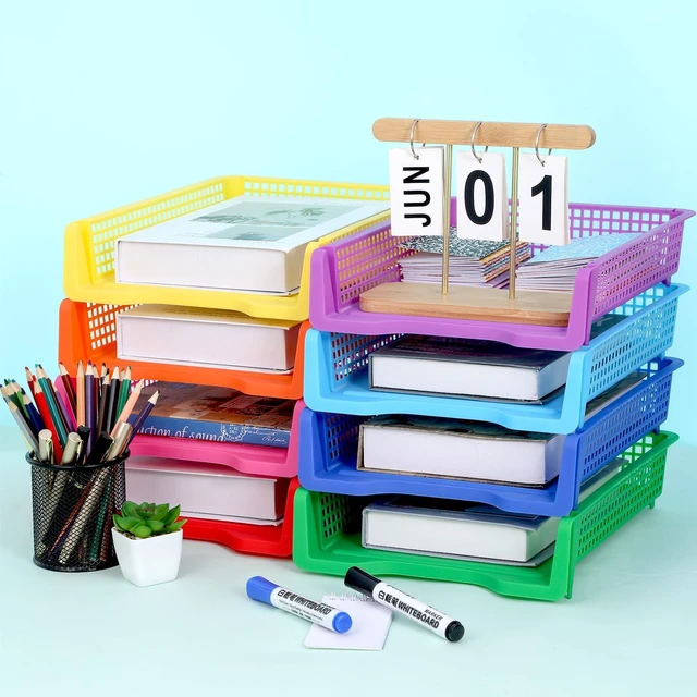 Alt view image 4 of 7 - 16 Pack Colorful Plastic Turn in Paper Trays for Classroom Storage Bin Basket Organizers for School Teacher Supplies Classroom Office Home Organization Storage Tray Holds 4A Paper File Document