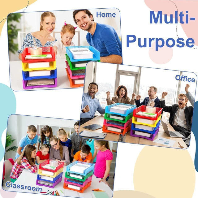 Alt view image 7 of 7 - 16 Pack Colorful Plastic Turn in Paper Trays for Classroom Storage Bin Basket Organizers for School Teacher Supplies Classroom Office Home Organization Storage Tray Holds 4A Paper File Document