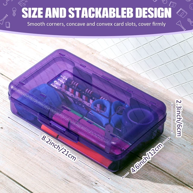 Alt view image 2 of 6 - 24 Pack Clear Plastic Pencil Box, Purple Stackable Organizer for School Supplies, Large Case for Crayons Markers, Snap-lid Keeps Stationery Secure, Bulk Set