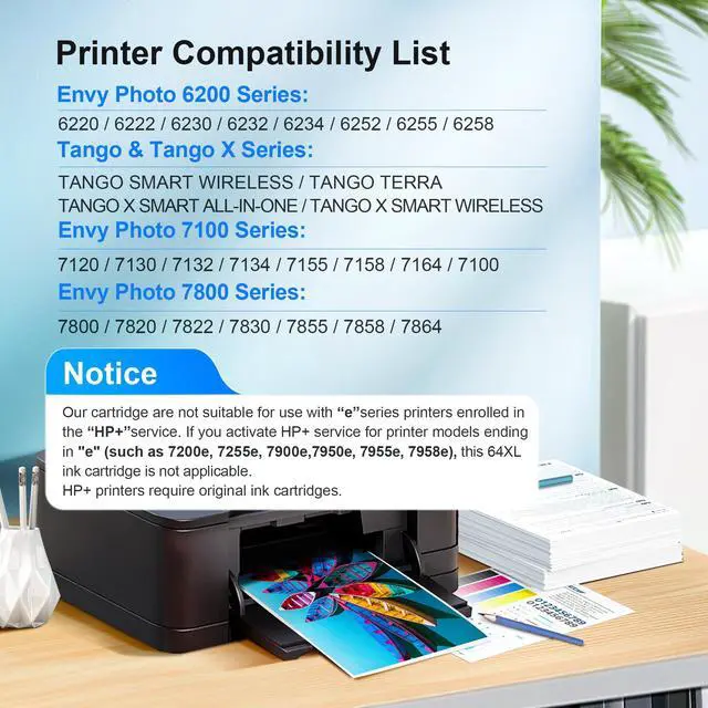 Alt view image 2 of 7 - 64XL Ink Cartridge Replacement for HP Ink 64 HP 64 Ink for HP 64XL Ink Cartridge Combo Pack Works with Envy Photo 7855 7858 6252 6255 7800 7100 7155 7158 Tango Series Printer (2 Pack)