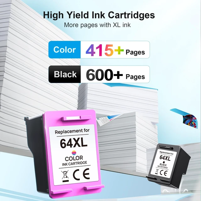 Alt view image 4 of 7 - 64XL Ink Cartridge Replacement for HP Ink 64 HP 64 Ink for HP 64XL Ink Cartridge Combo Pack Works with Envy Photo 7855 7858 6252 6255 7800 7100 7155 7158 Tango Series Printer (2 Pack)