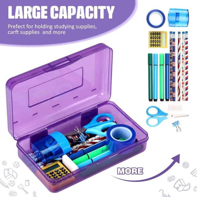 Alt view image 4 of 6 - 24 Pack Clear Plastic Pencil Box, Purple Stackable Organizer for School Supplies, Large Case for Crayons Markers, Snap-lid Keeps Stationery Secure, Bulk Set
