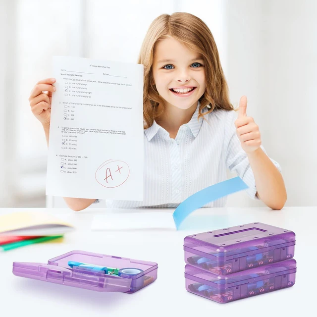 Alt view image 6 of 6 - 24 Pack Clear Plastic Pencil Box, Purple Stackable Organizer for School Supplies, Large Case for Crayons Markers, Snap-lid Keeps Stationery Secure, Bulk Set