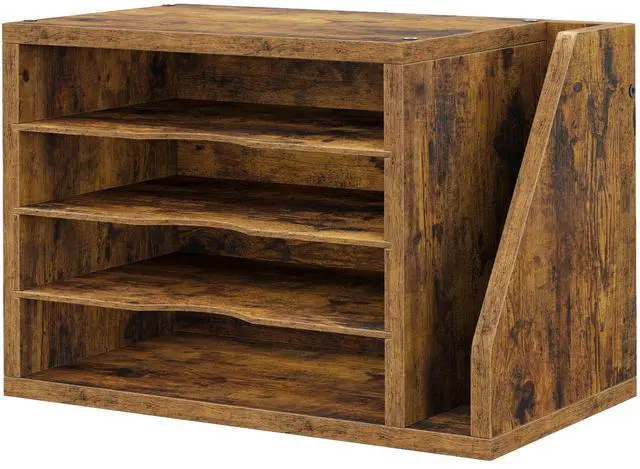 Main image of Wooden Mail Organizer, Desk Organizer with 3 Adjustable Shelves Mail Sorter, File Organizer Desktop, Mail Holder for Home Office, Letter Sorter for Envelopes, Bills, Magazines, Rustic Brown