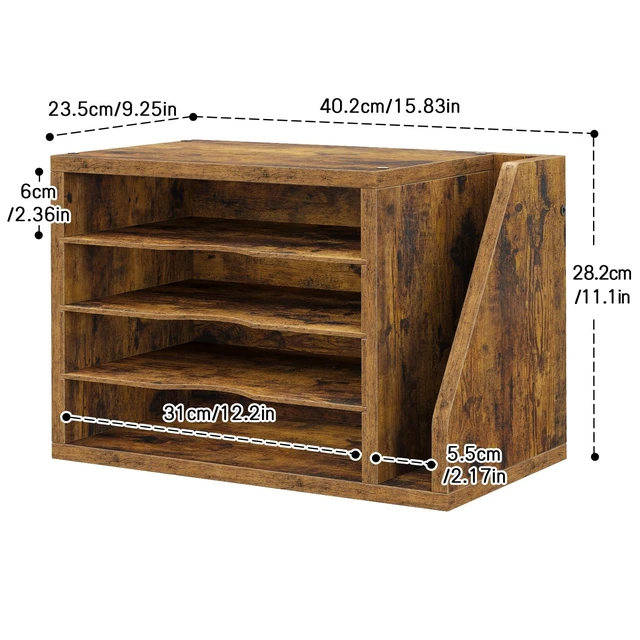 Alt view image 3 of 7 - Wooden Mail Organizer, Desk Organizer with 3 Adjustable Shelves Mail Sorter, File Organizer Desktop, Mail Holder for Home Office, Letter Sorter for Envelopes, Bills, Magazines, Rustic Brown