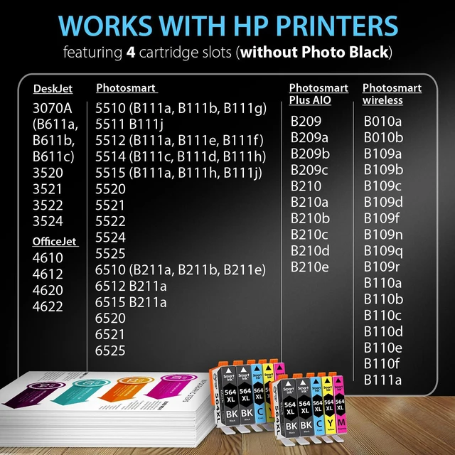 Alt view image 3 of 7 - Compatible Ink Cartridge Replacement for HP 564 XL 564XL High Yield 10 Combo Pack (4 Black & 2 C/M/Y) for DeskJet 3520 3522 Photosmart 7520 6520 5520 7525 5514 7510 OfficeJet 4620 Printers