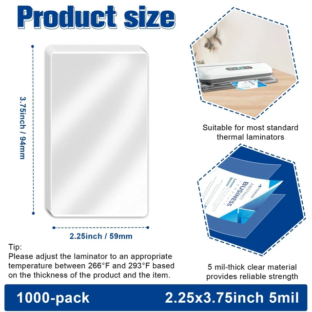 Alt view image 2 of 7 - 1000 Pack 5mil 2.3x3.7 Thermal Laminating Pouches Badge Laminate Pouches Clear Laminated Luggage Tags Printable Laminator Pouches for Business Permits Cards Hold 2x3.5 in Business Card