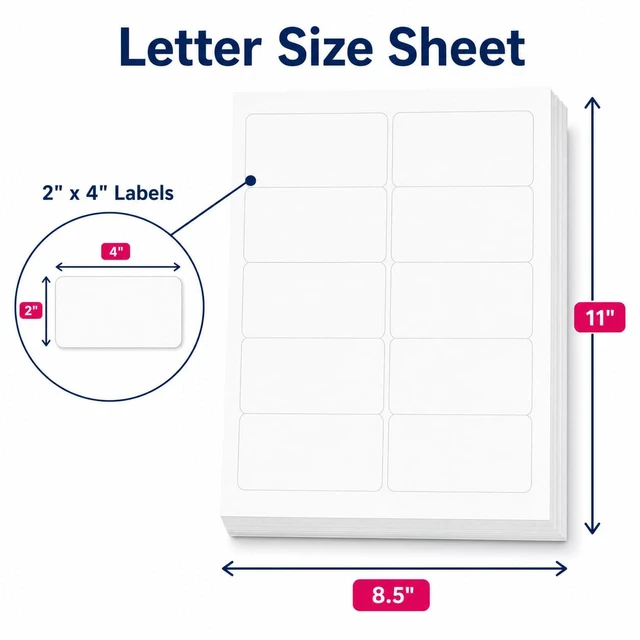 Alt view image 2 of 7 - 1000 Pcs 2"x4" 10 Up Shipping Labels for Laser & Inkjet Printer 100 Sheets 2" x 4" FBA Labels on US Letter, 10 per Sheet Return Address Labels, 10 per Page