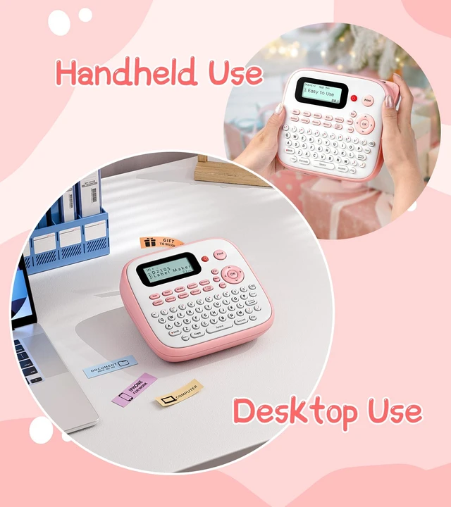 Alt view image 2 of 7 - Pink Label Maker Machine with 4 Tapes Laminated Waterproof-Labels D210S Desktop Label Printer for Home Office Kids Teacher School Supplies, Keyboard Labeler with 16 Fonts 800+ Icons