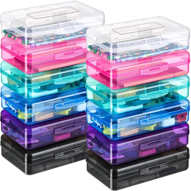 Main image of 24 Pack Clear Plastic Pencil Box, Multicolor Stackable Organizer for School Supplies, Large Case for Crayons Markers, Snap-lid Keeps Stationery Secure, Bulk Set