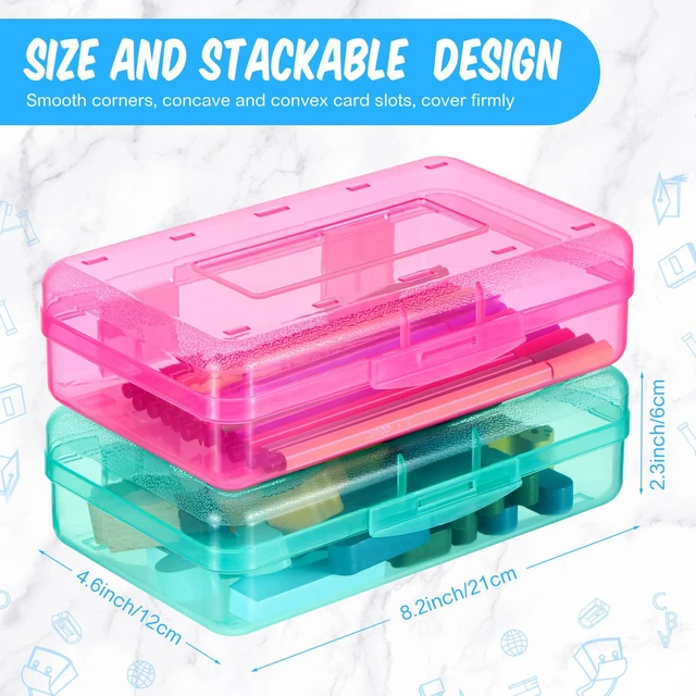Alt view image 2 of 6 - 24 Pack Clear Plastic Pencil Box, Multicolor Stackable Organizer for School Supplies, Large Case for Crayons Markers, Snap-lid Keeps Stationery Secure, Bulk Set
