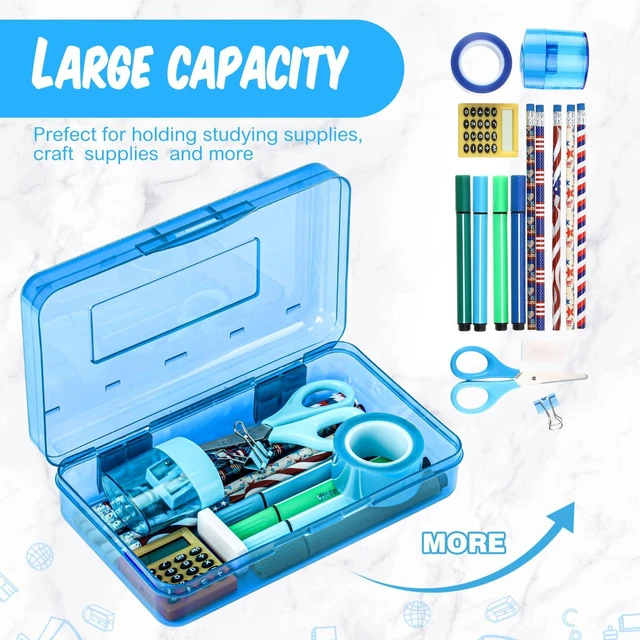Alt view image 4 of 6 - 24 Pack Clear Plastic Pencil Box, Multicolor Stackable Organizer for School Supplies, Large Case for Crayons Markers, Snap-lid Keeps Stationery Secure, Bulk Set
