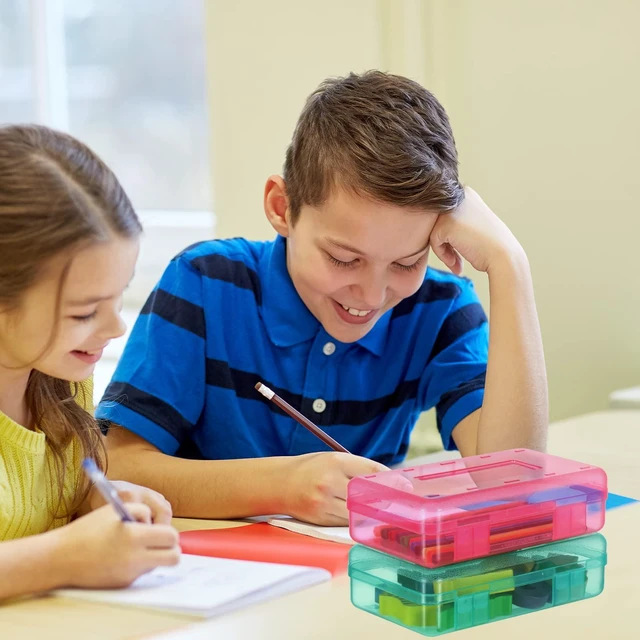 Alt view image 6 of 6 - 24 Pack Clear Plastic Pencil Box, Multicolor Stackable Organizer for School Supplies, Large Case for Crayons Markers, Snap-lid Keeps Stationery Secure, Bulk Set