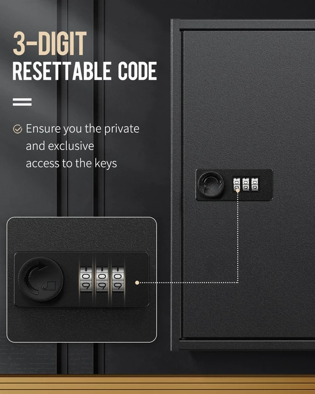 Alt view image 7 of 7 - 40 Position Key Cabinet with Combination Lock Resettable Black Digital Security Storage Box Steel Key Organizer with Adjustable Racks Colorful Key Tag Labels and Hooks