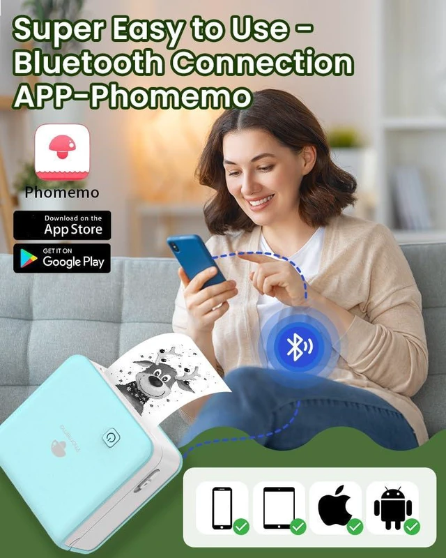 Alt view image 4 of 7 - M02Pro Mini Sticker Printer, 300DPI Sticker Maker Machine Mini Thermal Printer Print 3 Size 15mm/25mm/53mm, Bluetooth Mini Printer Impresora Portátil for Photo/Study/DIY/Travel, Cyan