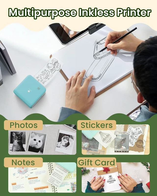 Alt view image 6 of 7 - M02Pro Mini Sticker Printer, 300DPI Sticker Maker Machine Mini Thermal Printer Print 3 Size 15mm/25mm/53mm, Bluetooth Mini Printer Impresora Portátil for Photo/Study/DIY/Travel, Cyan