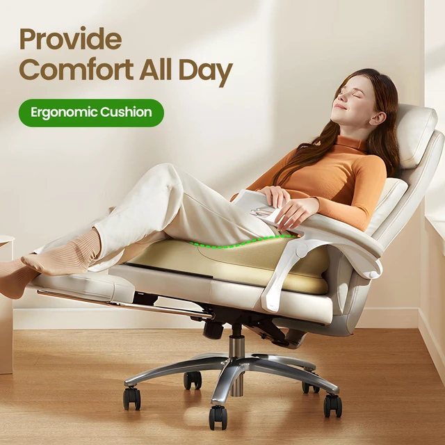 Alt view image 2 of 7 - Large Seat Cushion for Office Chair, Beige Memory Foam
