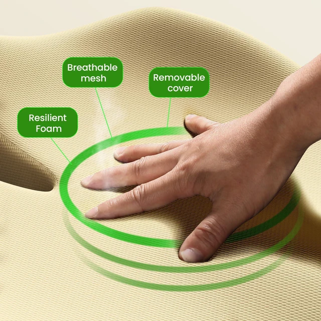 Alt view image 7 of 7 - Large Seat Cushion for Office Chair, Beige Memory Foam