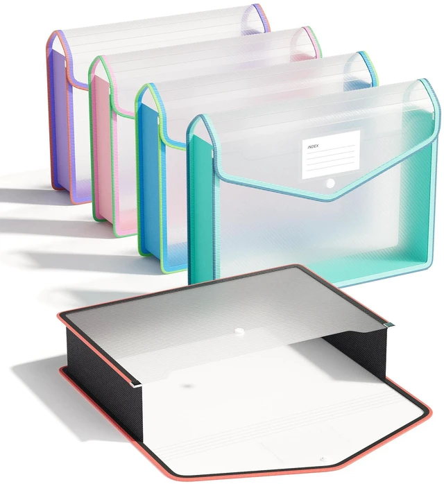 Main image of Plastic Expanding File Folder, Transparent envelopes with Snap No Dividers,Large Capacity,Document Organizer for Bills&Taxes,Letter/A4 Size for School/Office/Home- Two-Tone-5pcs
