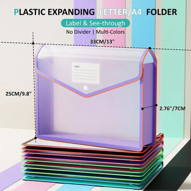 Alt view image 2 of 7 - Plastic Expanding File Folder, Transparent envelopes with Snap No Dividers,Large Capacity,Document Organizer for Bills&Taxes,Letter/A4 Size for School/Office/Home- Two-Tone-5pcs