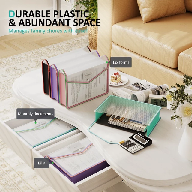Alt view image 3 of 7 - Plastic Expanding File Folder, Transparent envelopes with Snap No Dividers,Large Capacity,Document Organizer for Bills&Taxes,Letter/A4 Size for School/Office/Home- Two-Tone-5pcs