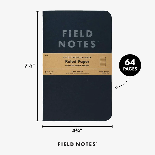 Alt view image 5 of 6 - 2-Pack Pitch Black Notebooks (4.75" X 7.5"), Ruled, 64 Pages | Thin Pocket Sized EDC Notebook With 90 GSM Paper & Paperback Cover | Work Notebooks For Note Taking | Made in the USA